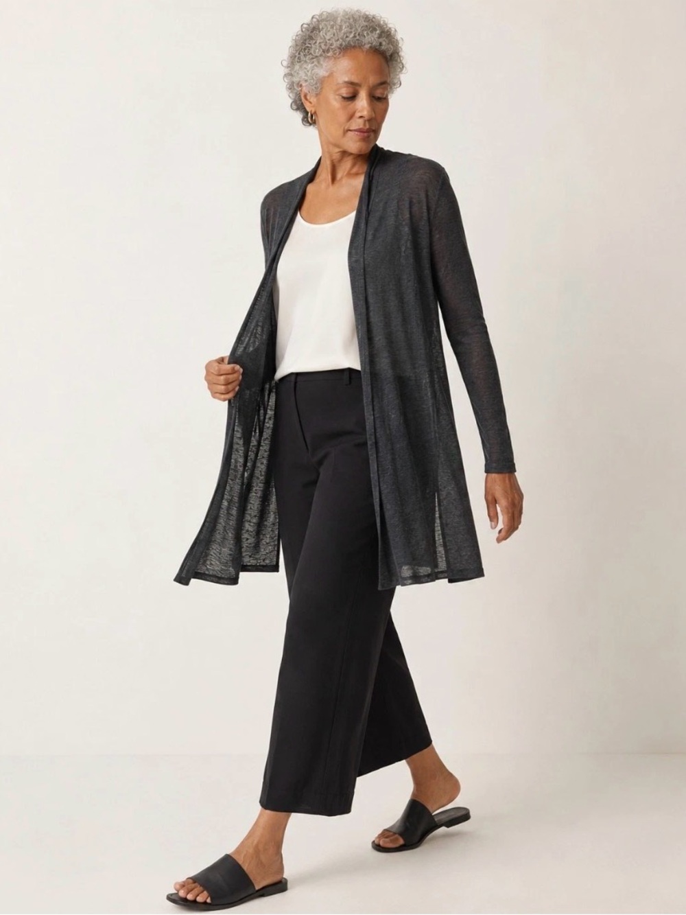J.Jill Love Linen Black 100% Linen Open Front Cardigan Sweater Medium